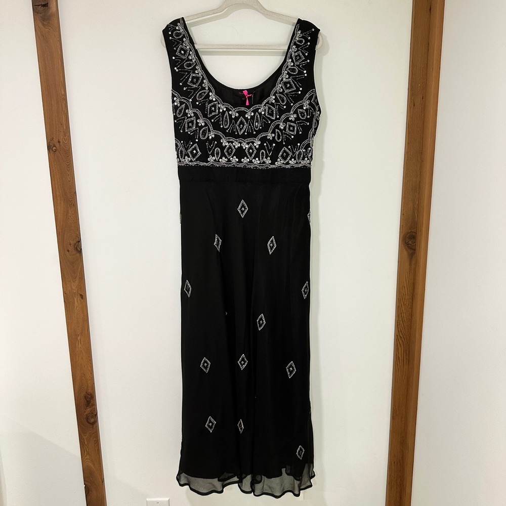 SimplyBe Maxi Dress Beaded Sequin Black Chiffon Evening Gown Women Size 12